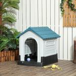 Casa para Cães Mini de Exterior em Plástico com 3 Janelas Base Elevada Telhado Inclinado 64,5x57x66 cm Azul