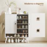 Sapateira de 2 Portas em Ripas Sapateira para Entrada com Prateleiras Ajustáveis Compartimento Aberto para 15 Pares de Sapatos 75x35x97 cm Branco
