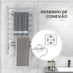 Toalheiro Elétrico de Parede ou Solo 150 W com Função de Temporizador e 8 Barras para Casa de Banho 53x35x90 cm Prata