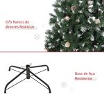 Árvore de Natal Artificial 150cm com 676 Ramas e 41 Pinhas Folhas de PVC com Efeito de Neve Base Dobrável e Suporte Metálico para Interiores Verde
