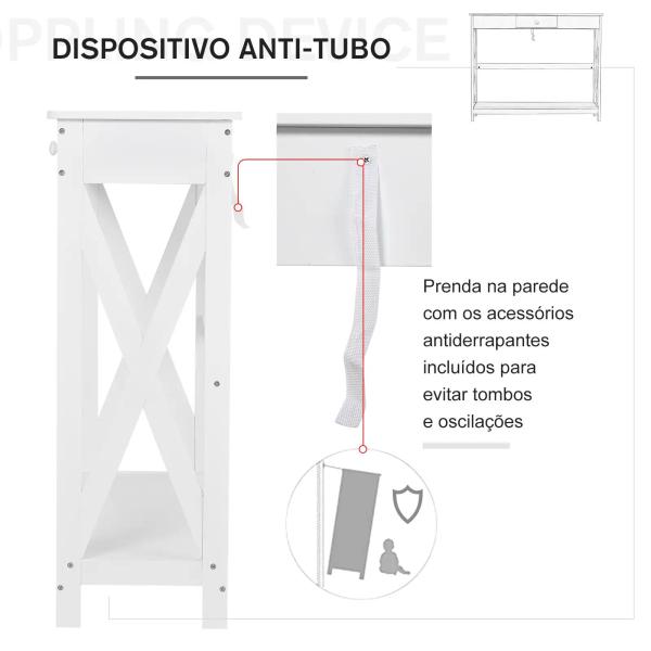 Mesa Consola Clássica com 1 Gaveta e 1 Prateleira de Armazenamento para a Entrada Mesa Auxiliar Sala de Estar Estilo Elegante 100x30x81cm Branco
