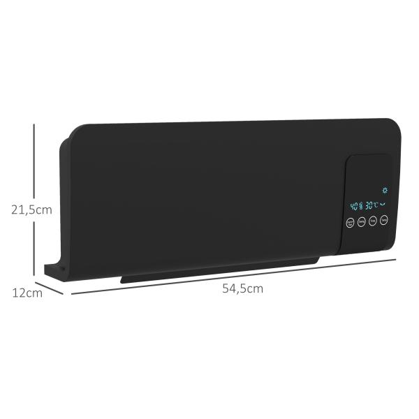 Aquecedor Elétrico de Parede 1000W/2000W 54,5x12x21,5 cm Preto