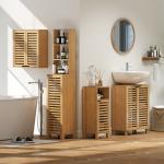 Armário de Parede de Bambu Móvel de Casa de Banho Suspenso com Prateleira Ajustável Portas de Ripas 60x20x60 cm Madeira