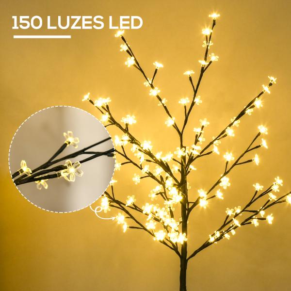 Árvore de Cerejeira com 120 Luzes LED IP44 Candeeiro Decorativo Flor de Cereja com Ramos Flexíveis 17x17x120cm Preto