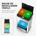 Caixote do Lixo de Cozinha 3 Compartimentos 2x18L+20L (56L) em Aço Inoxidável com Rodas e Tampa de Fecho Suave, Prateado