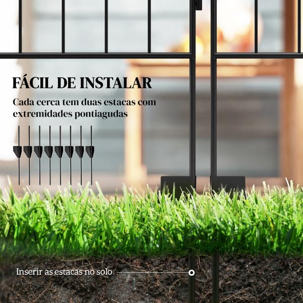 Cercas de Jardim de 4 Painéis 88x110 cm Cercas de Jardim Metálicas Cercas Decorativas com Ângulo Ajustável Preto