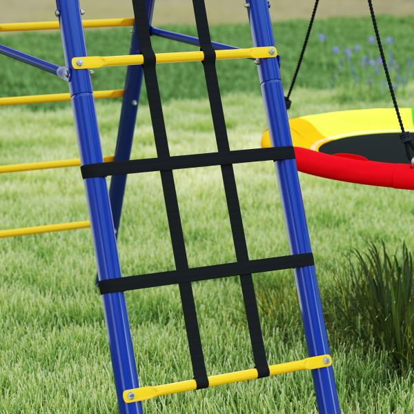 Conjunto de Baloiços 6 em 1 para Crianças com Ninho Escada Rede de Escalada Cesto 350x183x200 cm Multicolor