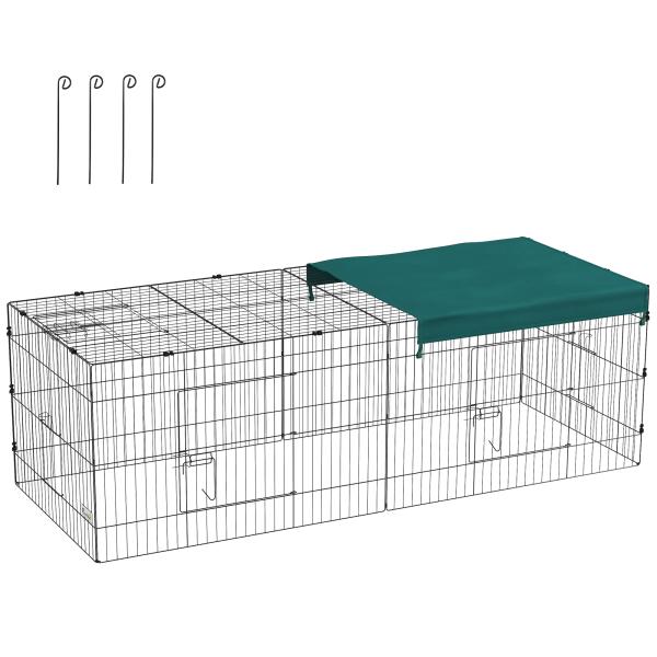 Gaiola para Animais Pequenos Gaiola para Roedores de Aço com Porta e Toldo para Coelhos Chinchilas Galinhas 220x85x70 cm Verde