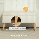 Pufe de Arrumação em Veludo com Tampa e Pés de Madeira para Sala, Quarto ou Entrada, 80x35x42 cm, Creme