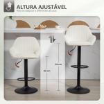 Conjunto de 2 Bancos de Bar Giratórios Bancos Altos de Cozinha com Altura Ajustável 50,5x50x87 - 107 cm Creme