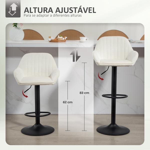 Conjunto de 2 Bancos de Bar Giratórios Bancos Altos de Cozinha com Altura Ajustável 50,5x50x87 - 107 cm Creme