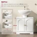 Móvel para Lavatório Pousar com 2 Portas em Arco Puxadores Dourados para Lavatório com ou sem Pedestal 60x30x65 cm Branco