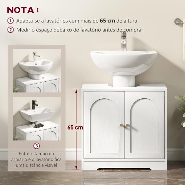 Móvel para Lavatório Pousar com 2 Portas em Arco Puxadores Dourados para Lavatório com ou sem Pedestal 60x30x65 cm Branco