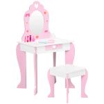 Toucador Infantil de Madeira com Banco Espelho e Gaveta Mesa de Maquilhagem para Crianças entre 3 - 6 Anos 50x36,5x89,5cm Rosa