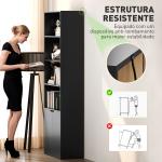 Estante para Livros de 6 Níveis Portas e 4 Prateleiras Abertas para Sala Escritório 59x29x180 cm Preto