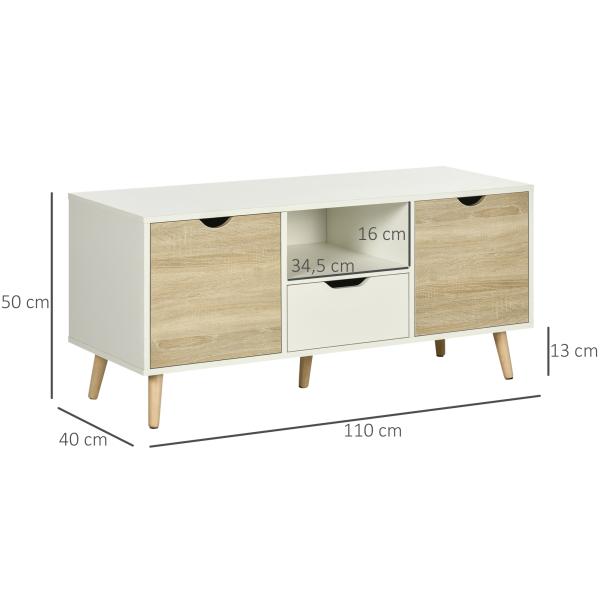 Móvel de TV com Gaveta para Televisores de até 50 Polegadas Aparador de Sala de Estar 110x40x50cm Branco e Madeira