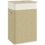 Cesto de Roupa com Tampa 72L Cesto de Roupa de Bambu com Bolsa Interior Removível e Alças 40x30x60 cm Bege e Creme