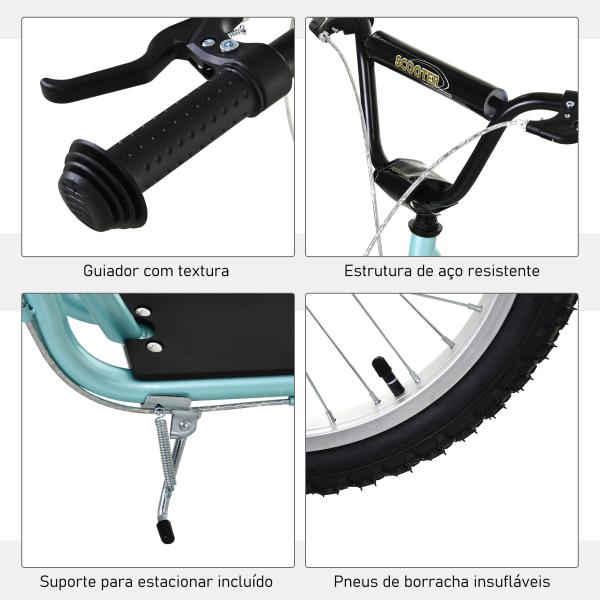 Trotinete com Guiador Ajustável 2 Pneus de Borracha Insufláveis com Travagem Dupla e Rodas 16" 139x58x90 - 96 cm Azul
