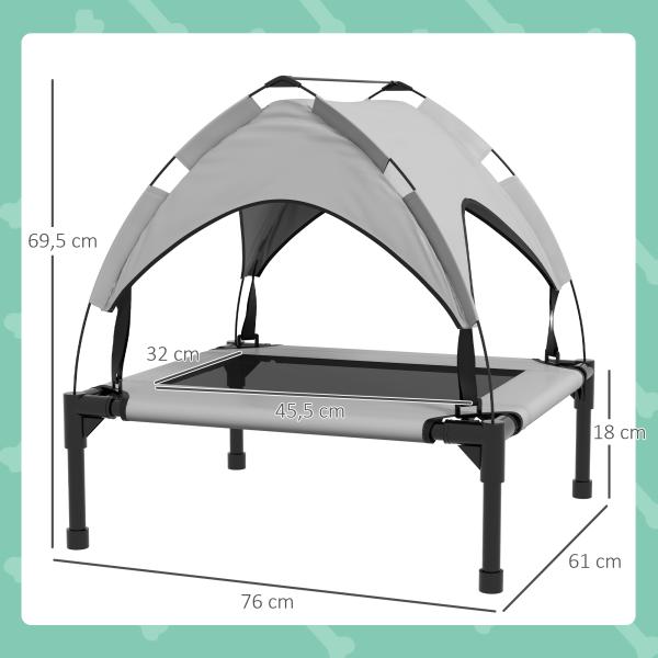 Cama para Cães Elevada com Toldo para Cães Médios com Estrutura de Aço e Bolsa de Transporte 76x61x69,5 cm Cinza Claro