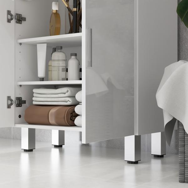 Móvel Auxiliar Casa de Banho 2 Gavetas e Armário Prateleiras Ajustáveis 60x30x93 cm Branco