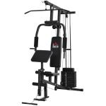 Máquina Multi Estação de Musculação Máquina de Musculação com Estribo para Pernas e Placas de Peso de 45kg para Treinamento Fitness em Casa Academia 148x108x207cm Preto