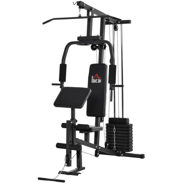 Máquina Multi Estação de Musculação Máquina de Musculação com Estribo para Pernas e Placas de Peso de 45kg para Treinamento Fitness em Casa Academia 148x108x207cm Preto