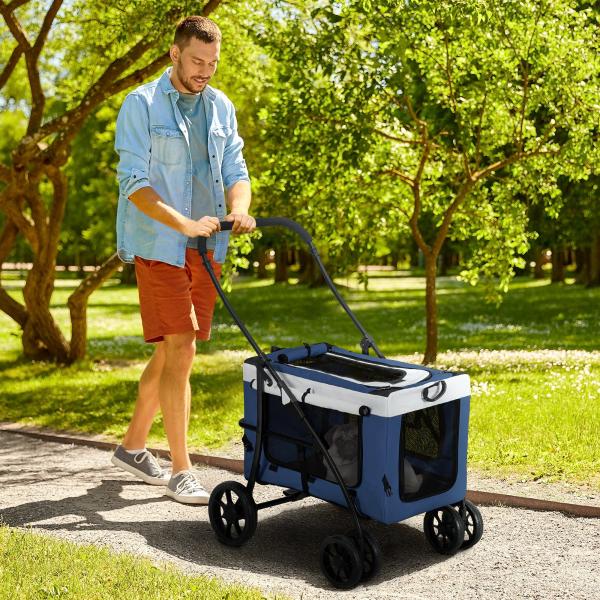 Carrinho para Animais de Estimação Carrinho para Cães Dobrável com Compartimento Desmontável 4 Portas 81x58x97,5 cm Azul