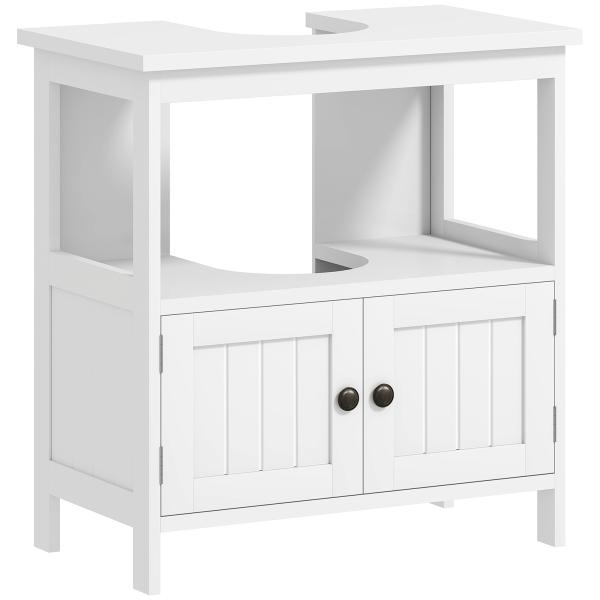 Móvel para Lavatório Pousar com Armário de 2 Portas Estante Aberto e Estante Ajustável Interior 60x30x60 cm Branco