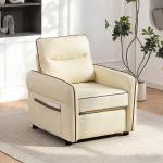 Poltrona Sala de Estar Estofada em Couro Sintético Poltrona Relax Moderna com Assento Largo Acolchoado Espesso 80x81x90 cm Bege