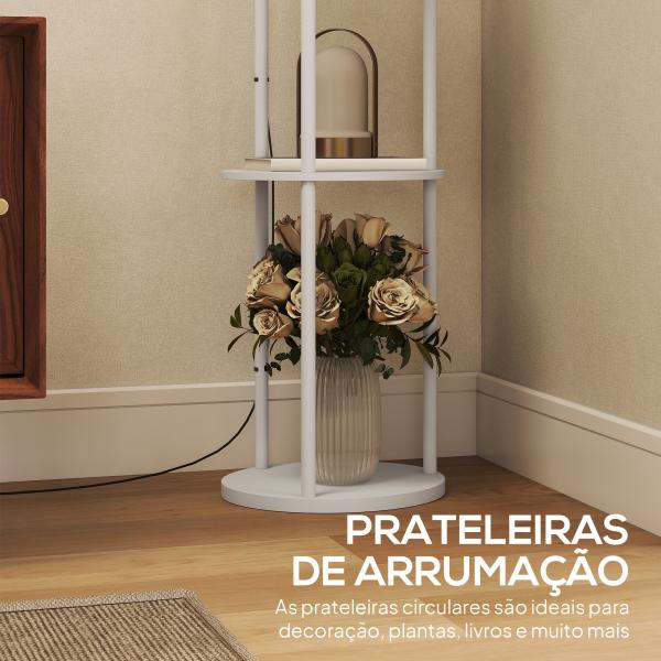 Candeeiro de Pé com Prateleiras 3 Temperaturas de Cor Controlo Remoto e Casquilho E27 Ø29x158 cm Branco