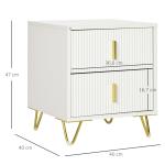Mesa de Cabeceira com 2 Gavetas Mesa Auxiliar com Pés de Metal para Sala de Estar Dormitório 40x40x47 cm Branco e Dourado
