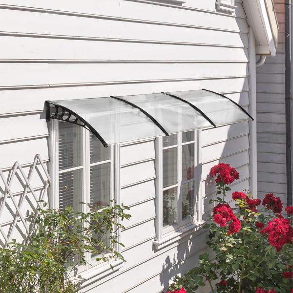 Marquise de proteção solar e chuva para portas e janelas de policarbonato de 5mm 295x90x25 cm Transparente