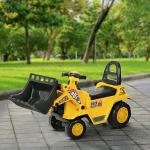 Carro Andador para Crianças Escavadora para Crianças com Pá Dianteira Buzina Volante e Compartimento Oculto 80x26,5x39 cm Amarelo