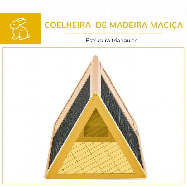 Coelheira de Madeira 116x62,2x52,5 cm Gaiola para Coelhos em Forma Triangular com Portas e Grade Metálica Madeira
