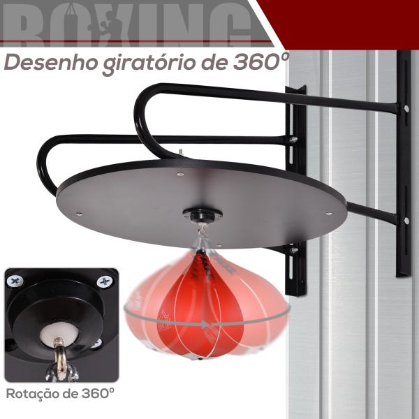 Pera de Boxe com Suporte de Parede com Plataforma Ajustável em Altura Suporte Giratório e Insuflador 60x73x80 cm Vermelho e Preto