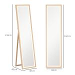 Espelho de Pé com Luz LED 40x160 cm Espelho de Corpo Inteiro com Iluminação de 3 Cores Tátil Função de Memória Madeira