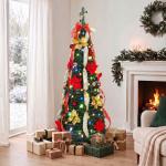 Árvore de Natal Desdobrável 150 cm com 70 Luzes LED, 11 Modos, Comando à Distância e Decoração Incluída, Verde