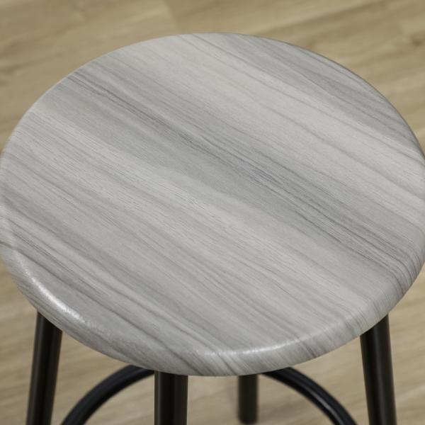 Conjunto de Móveis Altos de Bar com 5 Peças Mesa de Refeição Industrial e 4 Bancos Redondos Cinzento e Preto