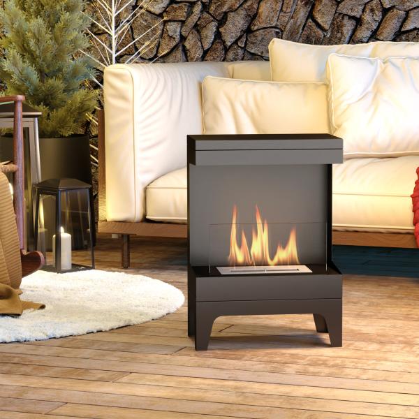 Lareira de Bioetanol com Depósito de 0,9L Apagador de Chamas de Aço Inoxidável Tempo de Combustão 3,3H para Interiores 15 - 20 m² 38x22x54 cm Preto