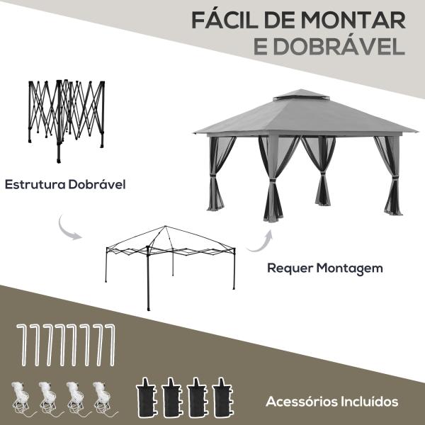Tenda Dobrável Pop - UP 3,92x3,92x2,83 m com Altura Ajustável Proteção UV50+ Rede Mosquiteira e Bolsa de Transporte Cinza
