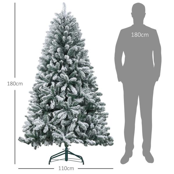 Árvore de Natal Artificial Nevado 180 cm com 796 Ramos e Suporte de Metal Árvore Natalina Nevado para Interior Verde