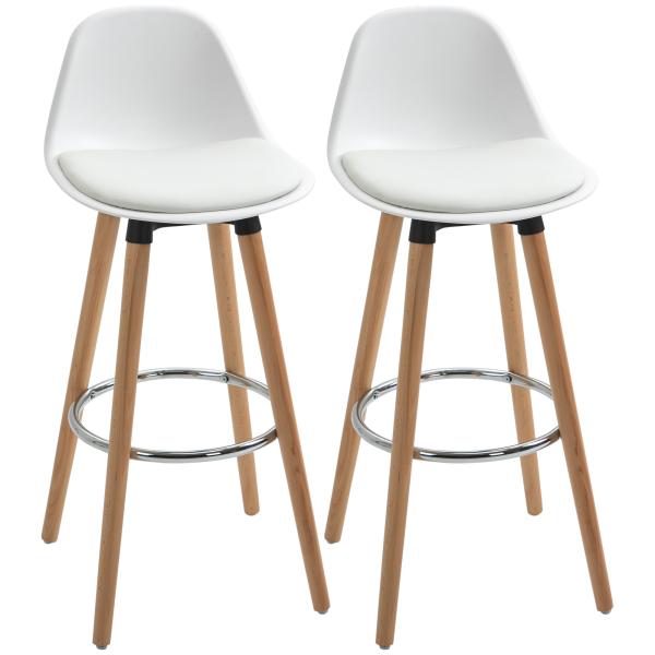 Conjunto de 2 Bancos de Bar Estofados em PU Bancos Altos de Cozinha com Assento de 69 cm 43x43x91 cm Branco