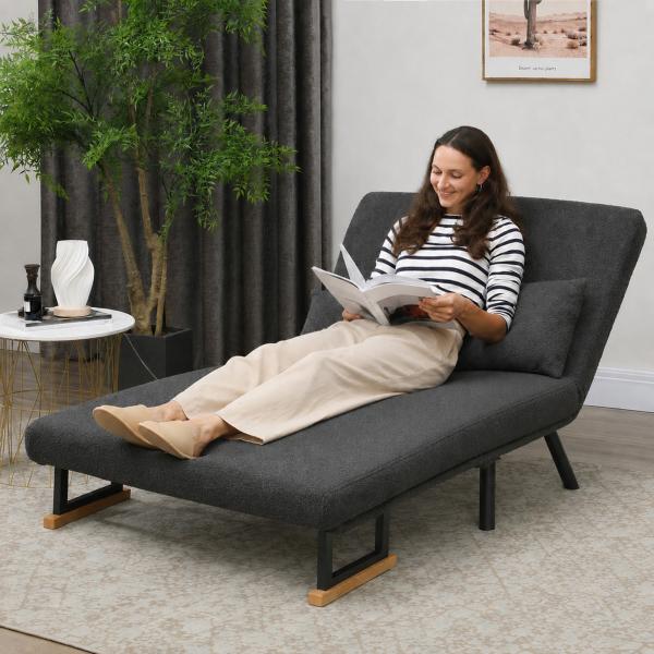 Sofá Cama Sofá Convertível em Cama de 2 Lugares Dobrável com Encosto Ajustável em 5 Níveis e 2 Almofadas 102x73x81 cm Cinza