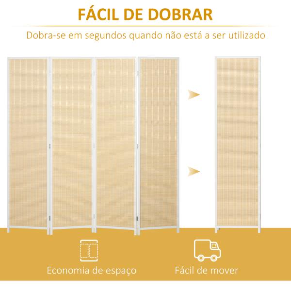 Biombo de 4 Painéis Dobrável Separador de Ambientes Tecido a Mão de Bambu e Fio de Algodão 180x180 cm Branco