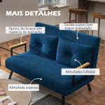 Sofá Cama Sofá Convertível em Cama de 2 Lugares Dobrável com Encosto Ajustável em 5 Níveis e 2 Almofadas 102x73x81 cm Azul