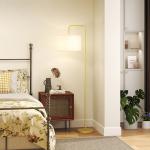 Candeeiro de Pé Moderno Lâmpada E27 Máx. 40W com Ecrã de Linho e Interruptor de Pé 64x38x163,5 cm Branco e Dourado