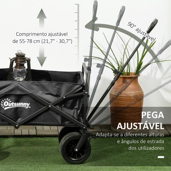 Carrinho de Transporte Dobrável com Bolsa Térmica Removível Capacidade 100 kg para Campismo Praia 113x57x77 - 100 cm Preto