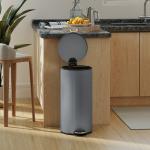 Balde do Lixo para Cozinha com Pedal 30L Cubo de Lixo Metálico com Tampa de Fecho Suave e Balde Removível 36x30x60,5 cm Cinza