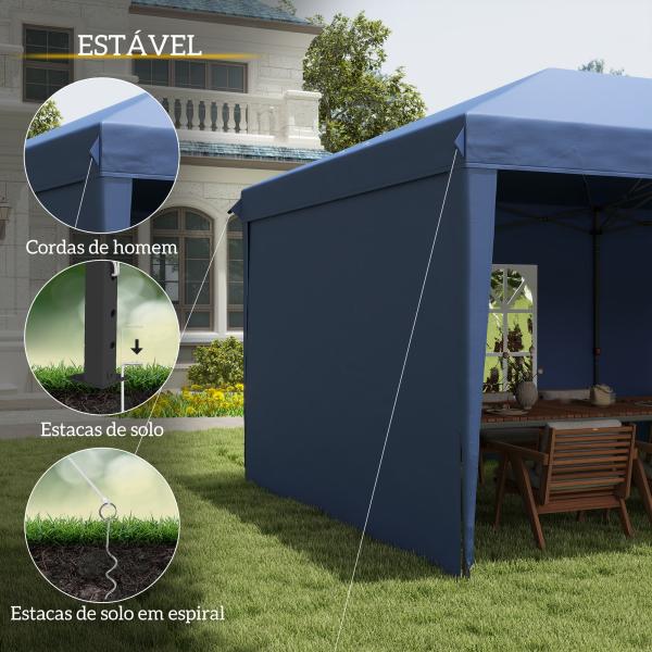 Tenda Dobrável 6x3 m Pop - up com 4 Laterais Desmontáveis Tenda de Jardim com 2 Janelas Visíveis Saco de Transporte Azul