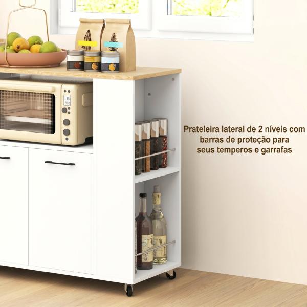Carrinho de Cozinha com Rodas 2 Portas Prateleira Ajustável e Porta - Especiarias 75x40x80,5 cm Branco e Carvalho